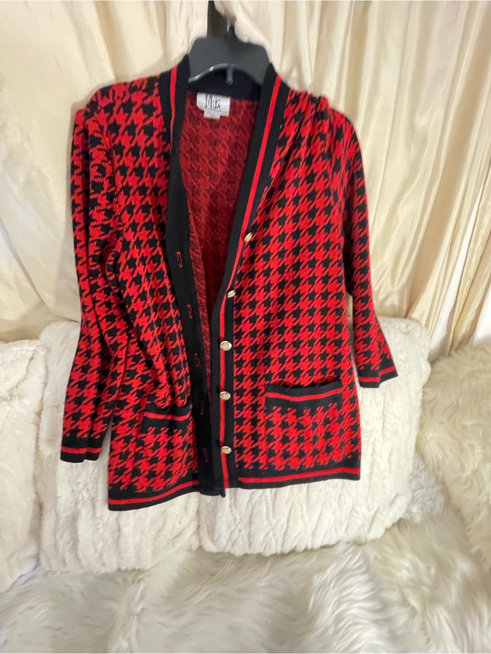 Be Preppy & Prepared 4 Winter! Red & Black Houndstooth Cute Cardigan by MITA 10
